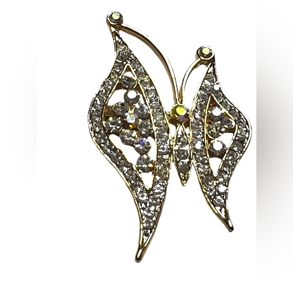 Vintage Kirk’s Folly Rare Gold tone Butterfly Rhinestone Brooch Pin Signed - Picture 10 of 10